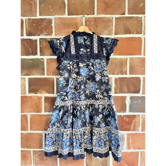 Sea New York Tess Floral Print Mini Dress A Line With Eyelet Lace and Pockets Si - Picture 4 of 12